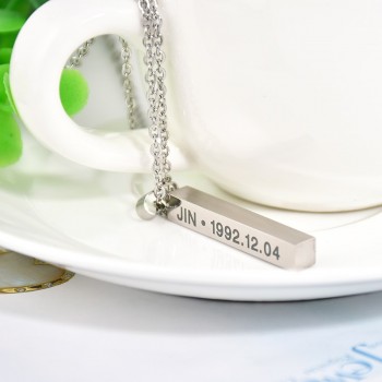 Hot BTS Members Name Date Cuboid Bar Pendant Necklace Women Jewelry Silver Titanium Chain Necklaces amp; Pendants Drop shipping