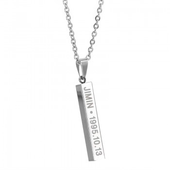 Hot BTS Members Name Date Cuboid Bar Pendant Necklace Women Jewelry Silver Titanium Chain Necklaces amp; Pendants Drop shipping
