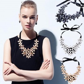 GEMIXI  Flower Ribbon Chain Short Necklace Pendant Crystal Choker Chunky Collar 4.20