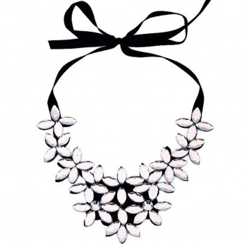 GEMIXI  Flower Ribbon Chain Short Necklace Pendant Crystal Choker Chunky Collar 4.20