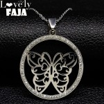 2018 Butterfly Stainless Steel Necklace for Women Silver Color Crystal Necklaces Pendants Jewelry colgantes cristal N18265