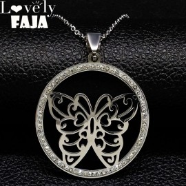 2018 Butterfly Stainless Steel Necklace for Women Silver Color Crystal Necklaces Pendants Jewelry colgantes cristal N18265