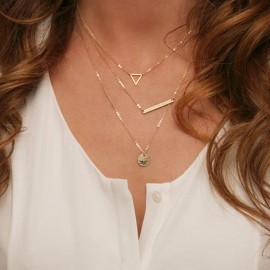 Free Shipping Gifts 2018 New Fashion Charm Jewelry Accessories Geometric Sequins Multi-layer Chain Gold Necklace Women
