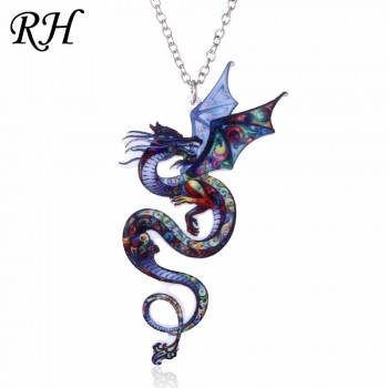 Acrylic Animal Necklace Pet Cat Dragon Pig Bird Wolf Horse Fish Dog Necklace Women Bohemia Jewelry Pendant Ethnic Long Necklace