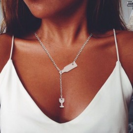 Beer Cup Long Pendant Necklace For Women Wine Bottle Gold Silver Color Triangle Statement Necklace Party Fashion Jewelry Gifts