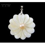YYW Hot Sale 1PC Natural Freshwater Pearl Pendants with White Shell Mother of Pearl Pendant Flower Drop DIY Making for Necklaces