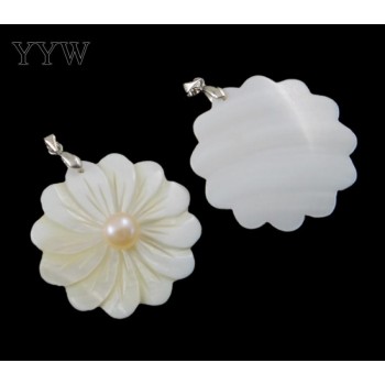 YYW Hot Sale 1PC Natural Freshwater Pearl Pendants with White Shell Mother of Pearl Pendant Flower Drop DIY Making for Necklaces