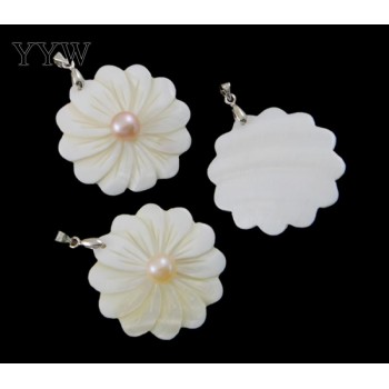 YYW Hot Sale 1PC Natural Freshwater Pearl Pendants with White Shell Mother of Pearl Pendant Flower Drop DIY Making for Necklaces