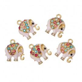 DoreenBeads Charm Pendants Elephant Gold color Pink Multicolor Rhinestone Enamel 18mm( 6/8) x 15mm( 5/8), 5 PCs