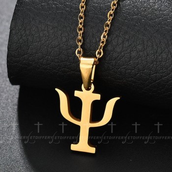 Letdiffery Gold Color Symbol PSI Necklace Stainless Steel Psychology Pendant Necklace Gift For Psychology Researcher