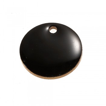 Doreen Box Gold Color Copper Enamelled Sequins Charms Round Pattern Yellow Enamel Pendants For DIY 12mm( 4/8) Dia, 10 PCs