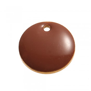 Doreen Box Gold Color Copper Enamelled Sequins Charms Round Pattern Yellow Enamel Pendants For DIY 12mm( 4/8) Dia, 10 PCs