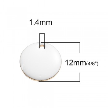 Doreen Box Gold Color Copper Enamelled Sequins Charms Round Pattern Yellow Enamel Pendants For DIY 12mm( 4/8) Dia, 10 PCs