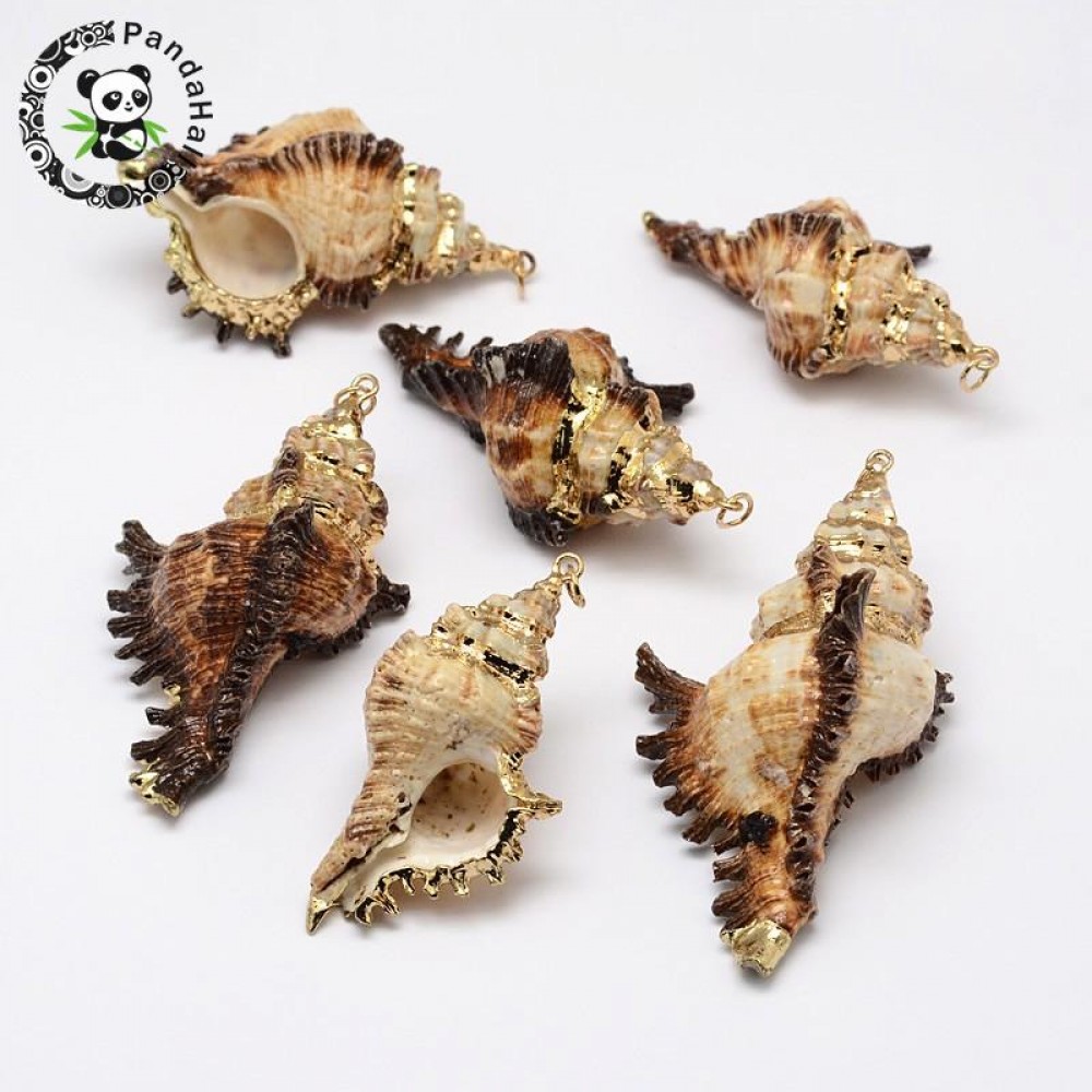 3 Styles 3pcs Golden Electroplated Conch Shell Big Necklace Summer HOT Sale Jewelry Making DIY Pendants Accessories, Mixed Color