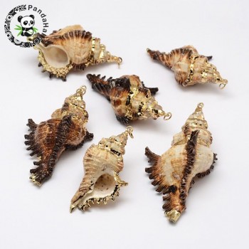 3 Styles 3pcs Golden Electroplated Conch Shell Big Necklace Summer HOT Sale Jewelry Making DIY Pendants Accessories, Mixed Color