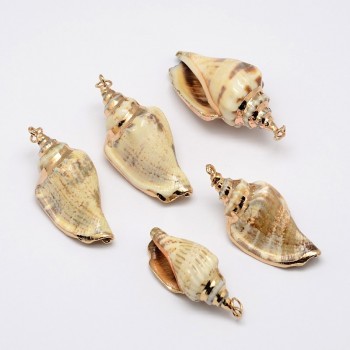 3 Styles 3pcs Golden Electroplated Conch Shell Big Necklace Summer HOT Sale Jewelry Making DIY Pendants Accessories, Mixed Color