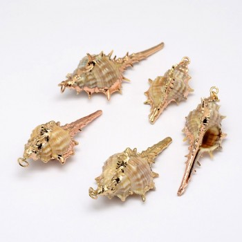 3 Styles 3pcs Golden Electroplated Conch Shell Big Necklace Summer HOT Sale Jewelry Making DIY Pendants Accessories, Mixed Color