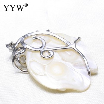 YYW Vintage Natural White Mother of Pearl Shell Pendants Silver Plated Abalone Shell Pendants Charms Jewelry Making Necklace