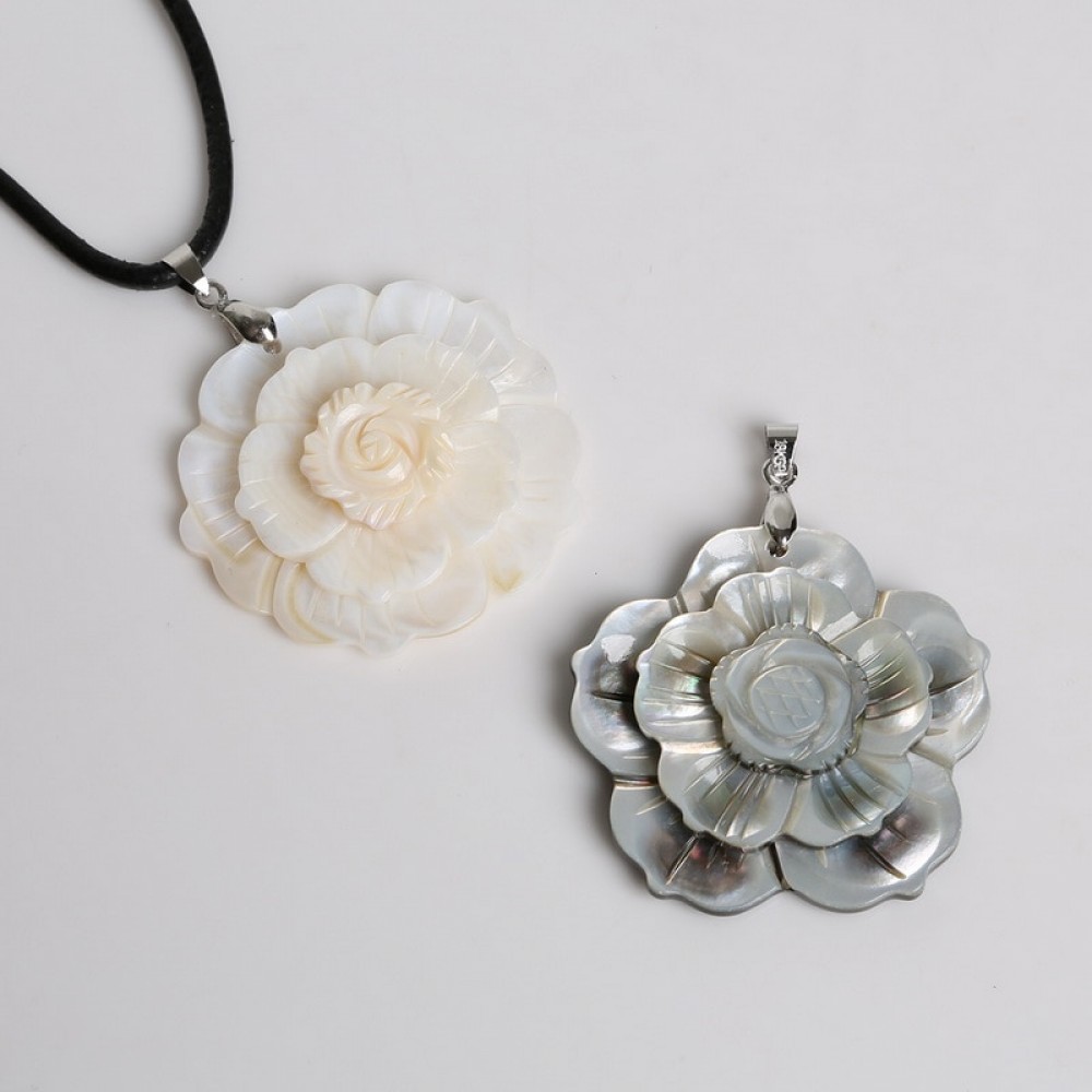 Top Quality 48mm Natural Mother of Pearl 3 Layer Flower Shell Pendant  Necklace Pendant for Jewelry Fingings Making