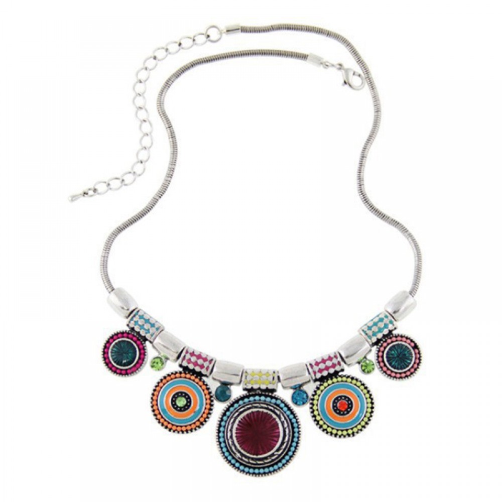 Vintage Silver Choker Necklace Ethnic Collares Bead Pendant Statement Necklace For Women Jewelry