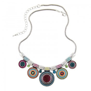 Vintage Silver Choker Necklace Ethnic Collares Bead Pendant Statement Necklace For Women Jewelry