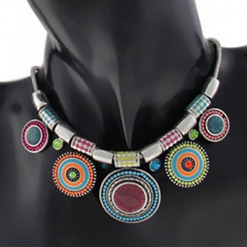 Vintage Silver Choker Necklace Ethnic Collares Bead Pendant Statement Necklace For Women Jewelry