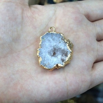 Wholesale Natural Small White Geode Pendant Unique Shape KC Golden silvery Plated Stone Pendant DIY Fit Necklaces Jewelry Making