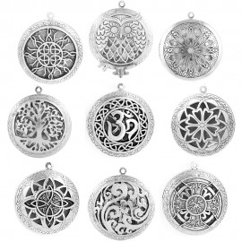 1pc Round Antique Memory Photo Perfume DIY Jewelry Vintage Pendant Locket Aromatherapy Essential Oil Diffuser Necklace Locket
