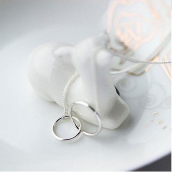 Anenjery Double Circle Interlock Clavicle Short Necklace 925 Sterling Silver Necklace For Women collares erkek kolye S-N191