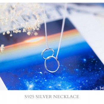 Anenjery Double Circle Interlock Clavicle Short Necklace 925 Sterling Silver Necklace For Women collares erkek kolye S-N191