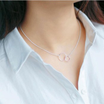 Anenjery Double Circle Interlock Clavicle Short Necklace 925 Sterling Silver Necklace For Women collares erkek kolye S-N191