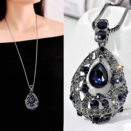 Famp;U Vintage Crystal Waterdrop Pendant Long Necklace  Female Winter Sweater Chain All-match Accessories Fine For Woman