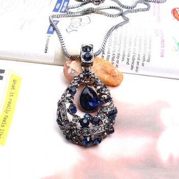 Famp;U Vintage Crystal Waterdrop Pendant Long Necklace  Female Winter Sweater Chain All-match Accessories Fine For Woman