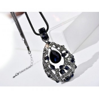 Famp;U Vintage Crystal Waterdrop Pendant Long Necklace  Female Winter Sweater Chain All-match Accessories Fine For Woman