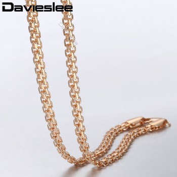 Davieslee Necklace for Women 585 Rose Gold Filled Bismark Hammered Womens Necklaces Chain Cuban Rombo 3/4/5mm 45-55cm GN453