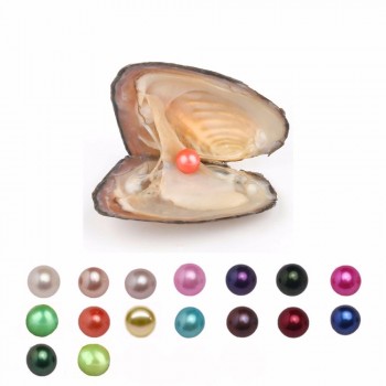 Pearl Oysters with Round 7-8 mm Love Wish Real Freshwater Pearl and Nacklace Set (Chain 55cm)
