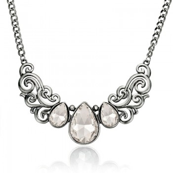 LEEKER Court Style Antique Silver Color Choker Necklace With Big Gray Water Drop Stone Women Statement Maxi Jewelry LK8