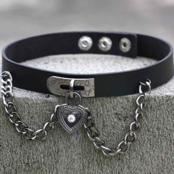 Hot Punk Harajuku Collar Choker Necklace Heart PU Leather Choker Punk Goth 100% Handmade Neck Jewelry