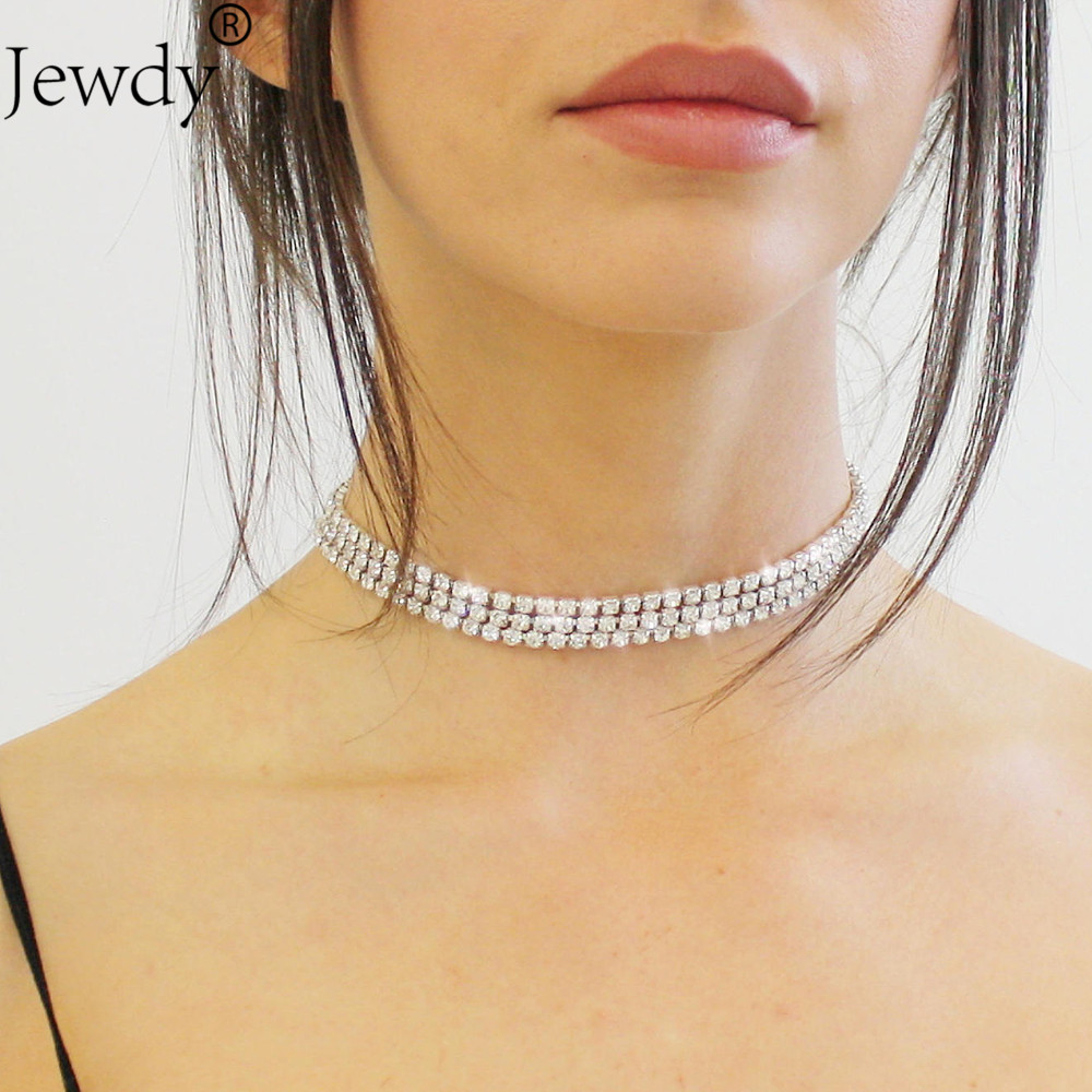 1 2 3 4 5 Rows Rhinestone Choker Necklace For Women female wedding jewelry shiny crystal chocker 2019 collier bijoux Jewellery