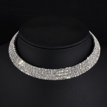 1 2 3 4 5 Rows Rhinestone Choker Necklace For Women female wedding jewelry shiny crystal chocker 2019 collier bijoux Jewellery