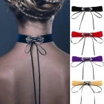 Neo Gothic Hippie Simple Black Deep Navy Blue Wine Red Orange Velvet Fabric Ban Tie Closure Adjustable Choker Necklaces Women