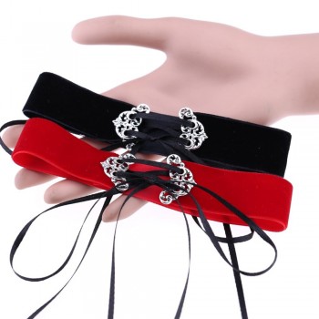 Neo Gothic Hippie Simple Black Deep Navy Blue Wine Red Orange Velvet Fabric Ban Tie Closure Adjustable Choker Necklaces Women