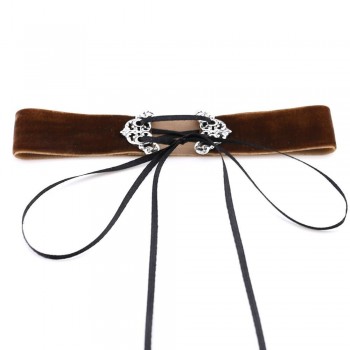 Neo Gothic Hippie Simple Black Deep Navy Blue Wine Red Orange Velvet Fabric Ban Tie Closure Adjustable Choker Necklaces Women