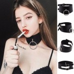 Punk Goth Leather Bondage Collar O Round Choker Necklace BDSM Slave Collar