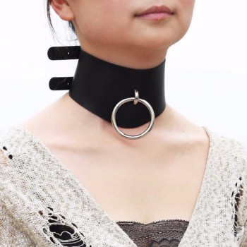 Punk Goth Leather Bondage Collar O Round Choker Necklace BDSM Slave Collar