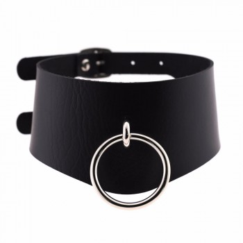 Punk Goth Leather Bondage Collar O Round Choker Necklace BDSM Slave Collar