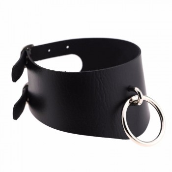 Punk Goth Leather Bondage Collar O Round Choker Necklace BDSM Slave Collar