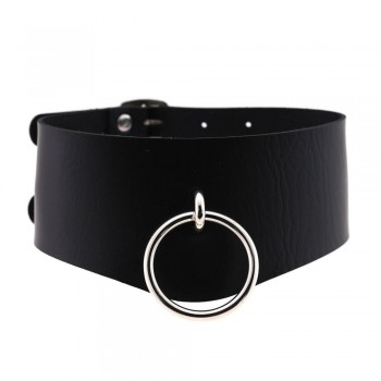 Punk Goth Leather Bondage Collar O Round Choker Necklace BDSM Slave Collar