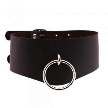 Punk Goth Leather Bondage Collar O Round Choker Necklace BDSM Slave Collar
