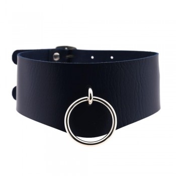Punk Goth Leather Bondage Collar O Round Choker Necklace BDSM Slave Collar